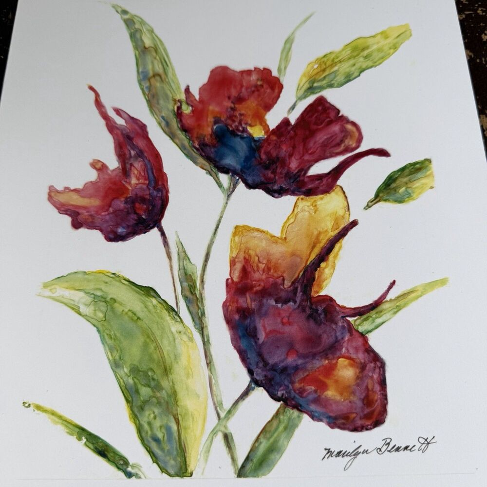 Marilyn M. Bennett Signed Watercolor Floral Print – Matted Florida Artist